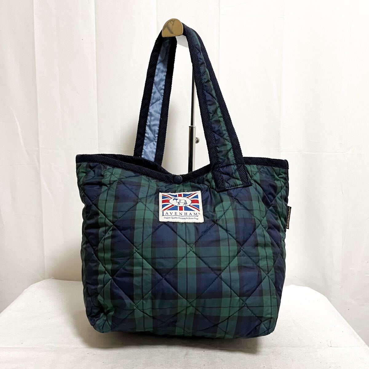 和860★ LAVENHAM ラベンハム トートバッグ ワンハンドル チェック ネイビー グリーン レディース キルティング拍卖