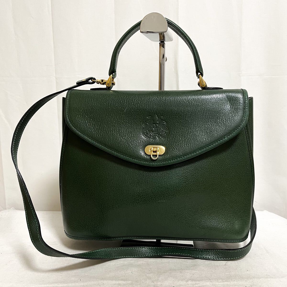 和862★ DIDIER LAMARTHE ディディエラマルト フランス製 レザーバッグ ハンドバッグ ショルダーバッグ グリーン レディース拍卖