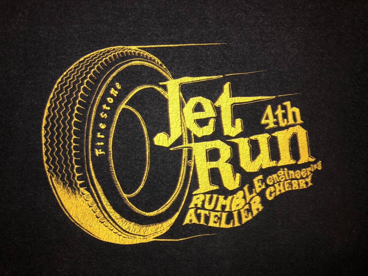JET RUN 4th Tシャツ 半袖 サイズM ブラック イエロー RUMBLEエンジニアリングス アトリエCHERRY ハーレーバイカー FireStone USED古着即決拍卖
