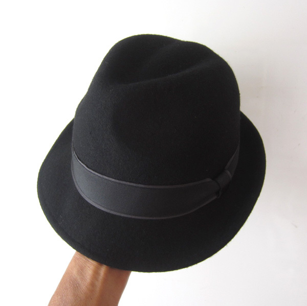 美品 シンコーテクニカ★ ウール 中折れハット 黒 約59cm拍卖