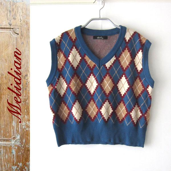 美品 Melidian/メリディアン★ アーガイル ニットベスト拍卖