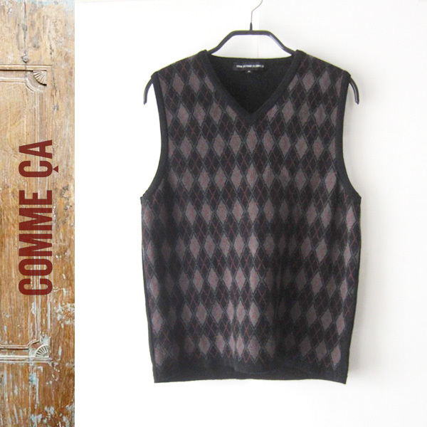 美品 comme ca/コムサ★ アーガイル ニットベスト拍卖