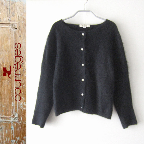 美品 courreges/クレージュ★ アンゴラモヘア ニットカーディガン 黒拍卖