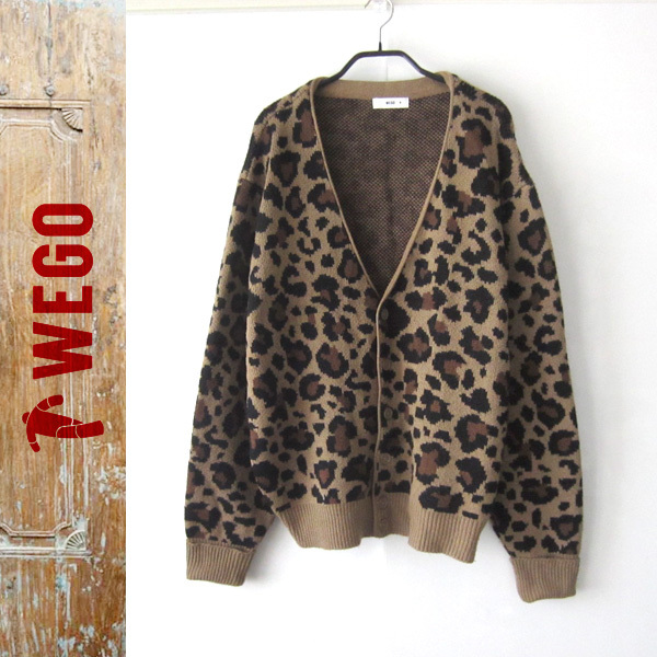 美品 WEGO/ウィーゴ★  ヒョウ柄 ニット ビッグカーディガン M拍卖