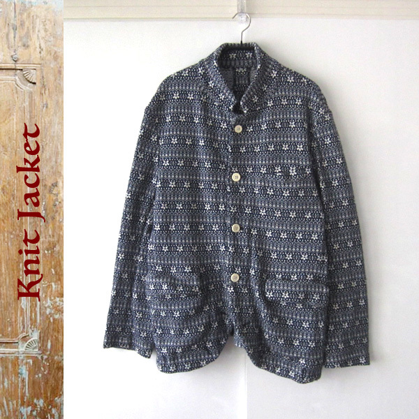美品 ニット 総柄 スタンドカラージャケット拍卖