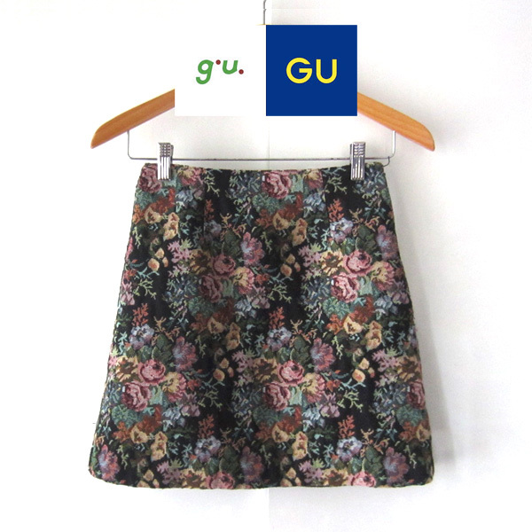 美品 GU/ジーユー★ ゴブラン 花柄 ミニスカート S拍卖