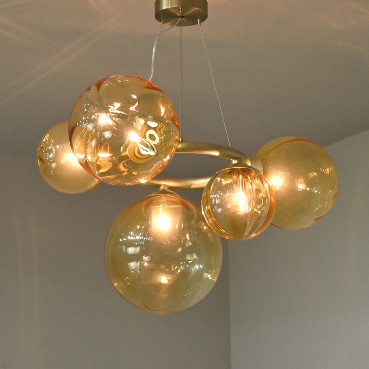 イタリア Vistosi “Puppet Ring Pendant SP 5” ペンダントライト 5灯 アンバー色 59.1万/Luminabella ヤマギワ Flos フォンタナアルテ拍卖