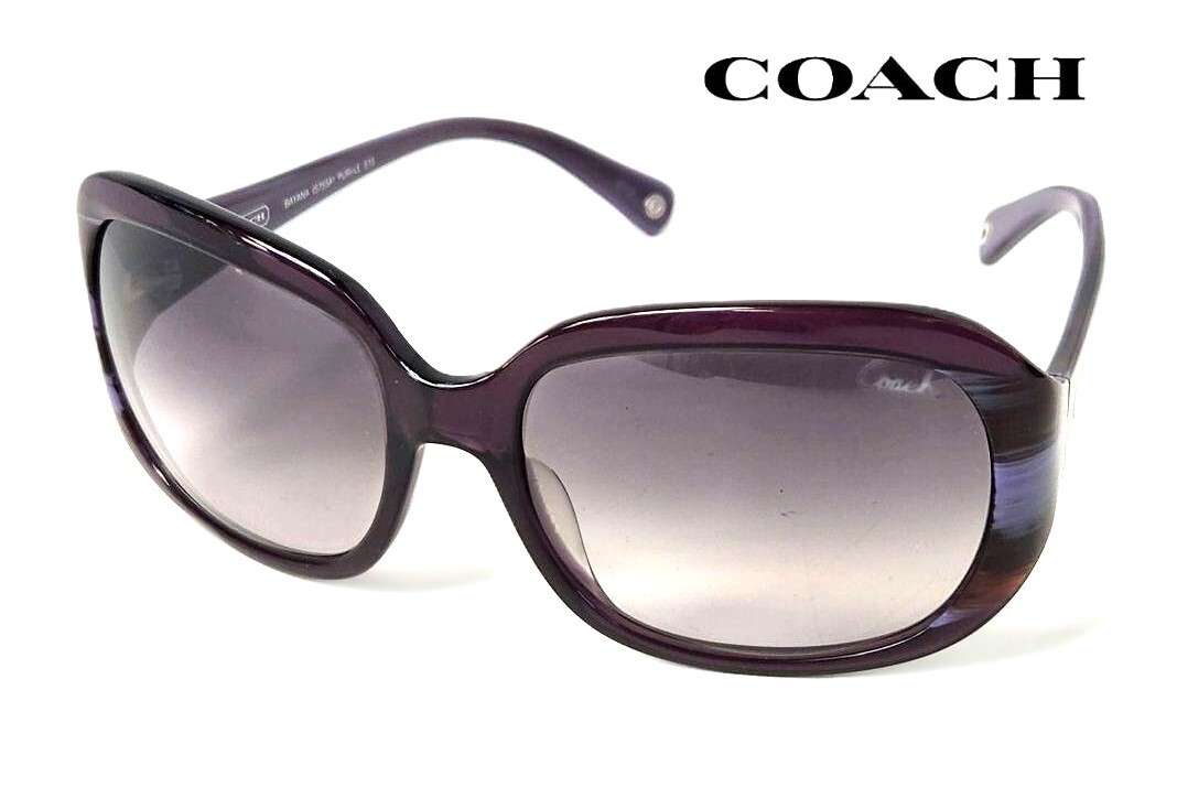 【美品】COACH コーチ サングラス パープル マーブル ケース付 フロント14cm【送料無料】拍卖