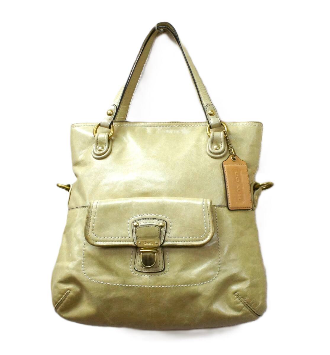 COACH コーチ レザー 2WAY ショルダーバッグ トートバッグ アイボリーベージュ 【送料無料】拍卖