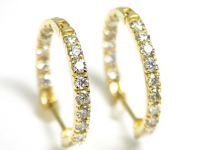 【宝石屋本舗】計1.00ct 天然ダイヤモンド K18 中折れ式エタニティフープピアス 拍卖