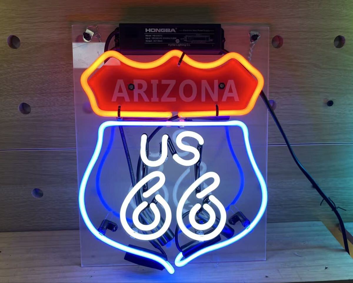 オーダー ネオンサイン US66 ルートガラス製 インテリア オリジナル LED 看板 ROUTE66 ネオン管風 壁掛け サインボード拍卖