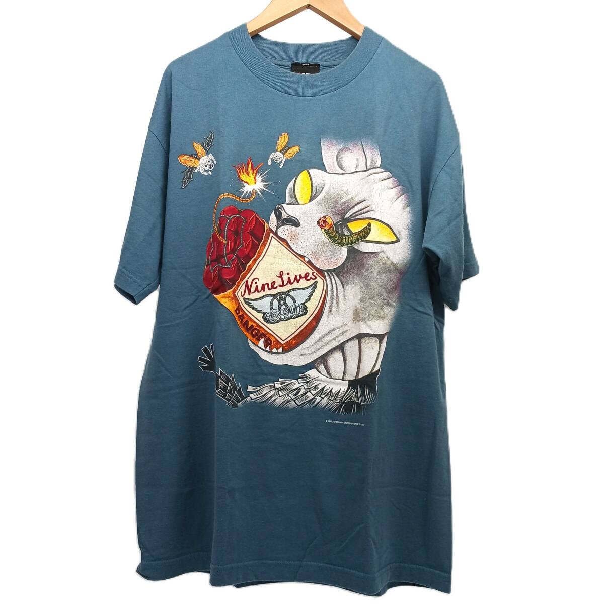 90s AEROSMITH エアロスミス NINE LIVES WORLD TOUR Tシャツ T-shirt Lサイズ made in USA バンド バンT拍卖