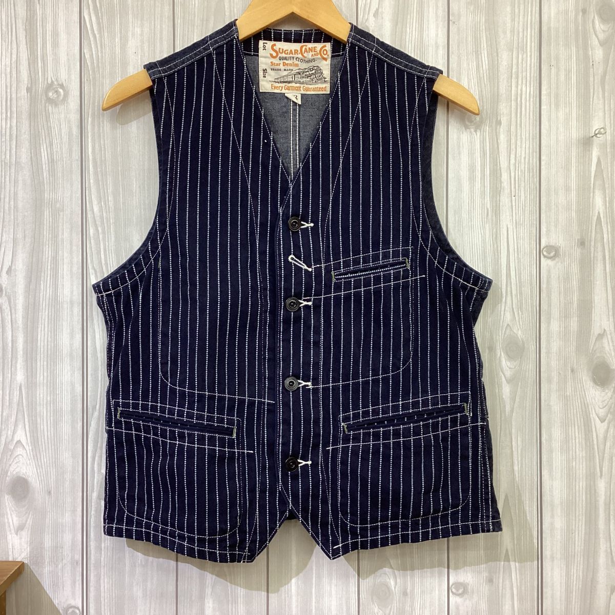 26☆0082 中古美品 シュガーケーン ウォバッシュベスト サイズ38 ネイビー拍卖