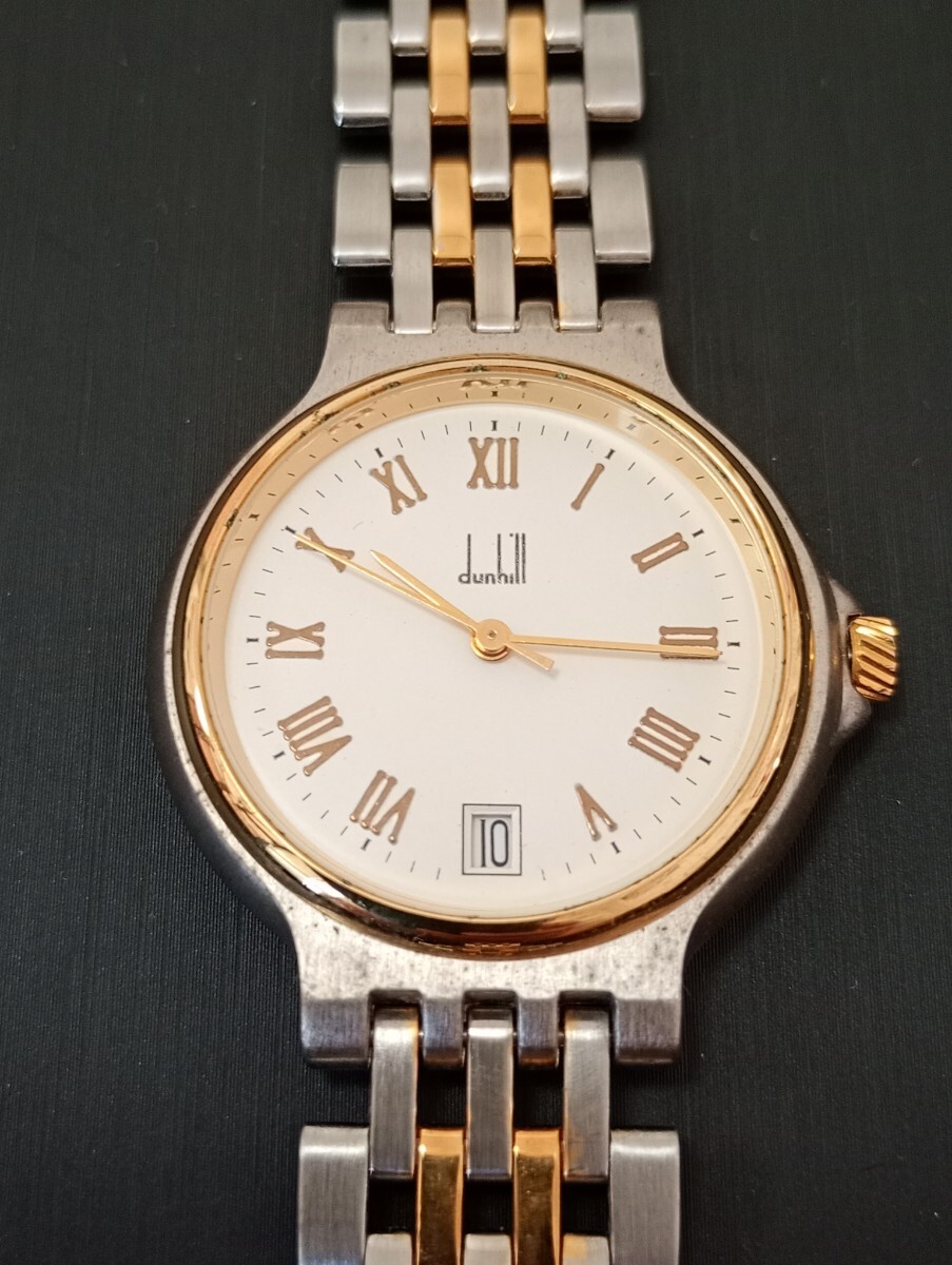 【100円スタート】 dunhill ダンヒル 腕時計 ホワイト文字盤 真贋鑑定済 不動品 時計 ウォッチ Dunhill拍卖