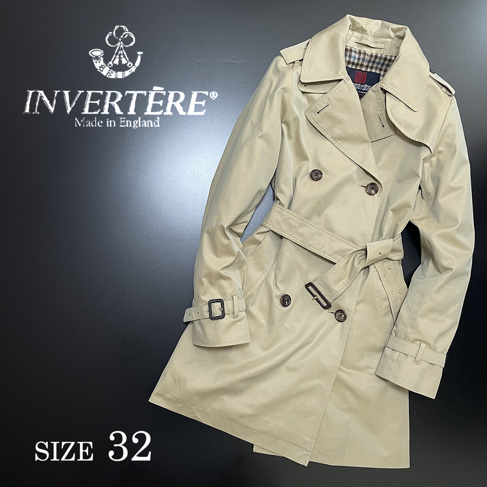 ◆定価96,120円 インバーティア 英国製【INVERTERE】裏地ハウスチェック柄 コットンギャバジン 本格トレンチコート 32◆拍卖