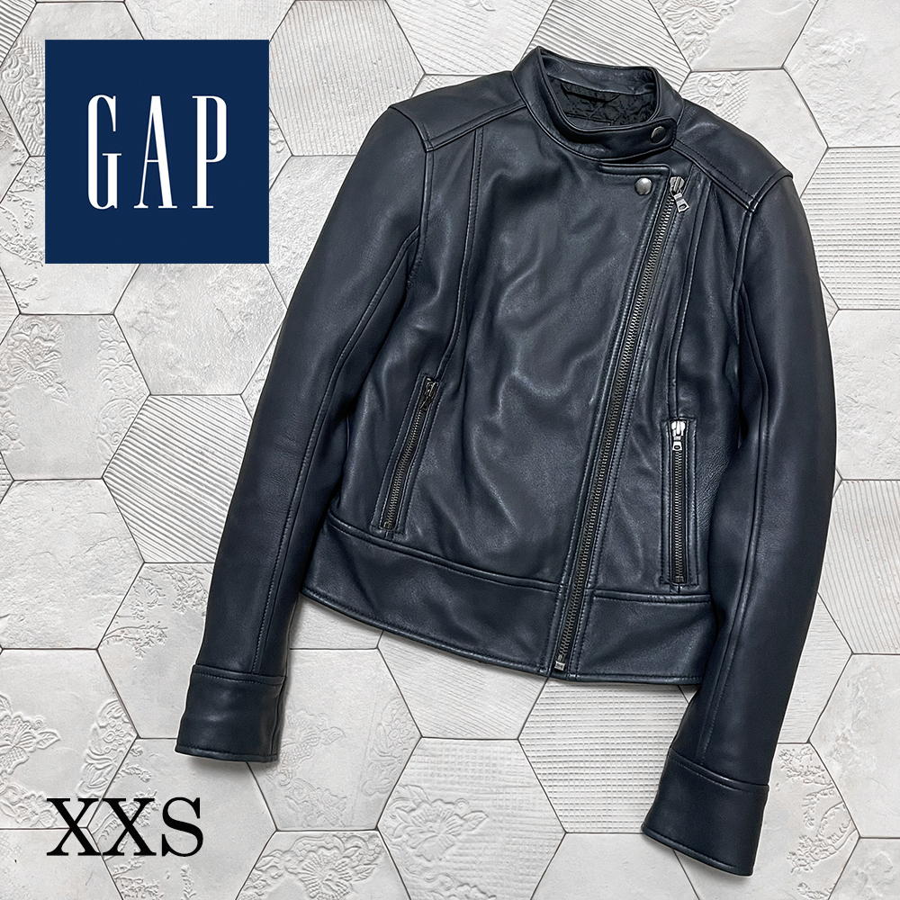 ◆定価37,800円 13FALL ギャップ【GAP】羊革 ラムレザー 中綿入り ライダースジャケット XXS ダークグレー◆拍卖