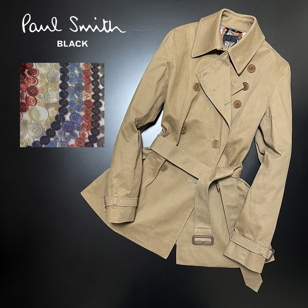 ◆ポールスミス【Paul Smith BLACK】裏地ボタン柄 コットンギャバジン ミドル丈 トレンチコート 40◆拍卖