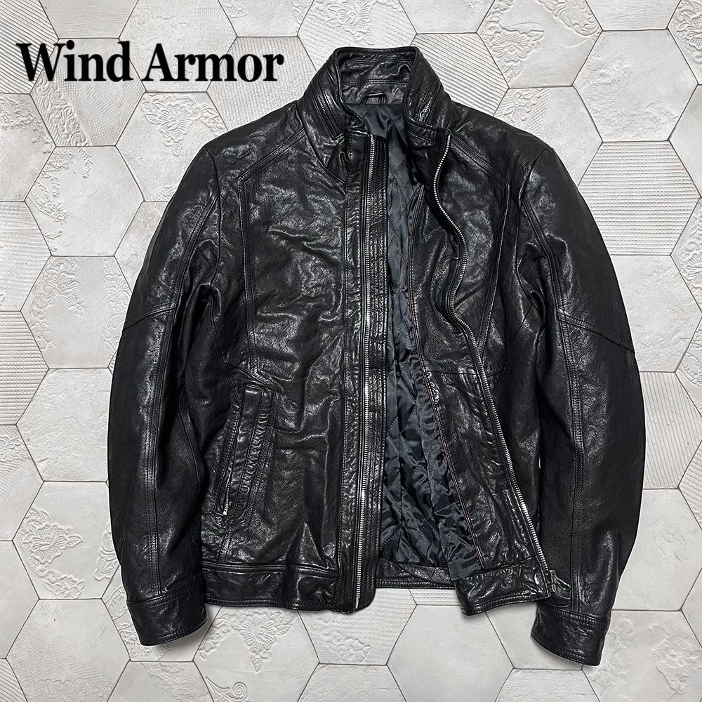 ニチワ社 ウィンドアーマー【Wind Armor】中綿入り 羊革 ラムレザー シングルライダース 黒 L拍卖