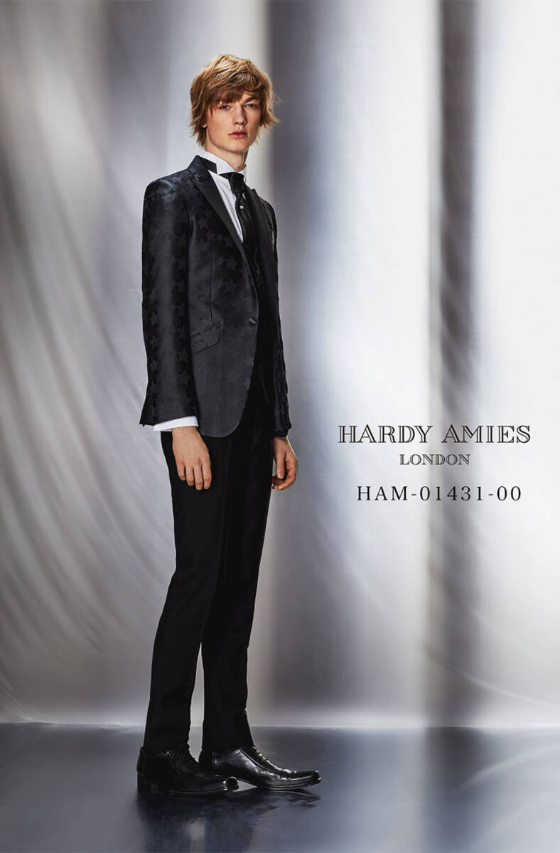 非売品!ハーディーエイミス【HARDY AIMES】星柄ジャカード シルク混 タキシードスーツ/フォーマルスーツ 結婚式 二次会 パーティー 黒拍卖