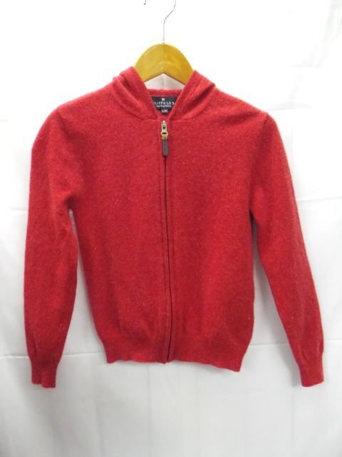 ★PHILIPPE LE BAC◎ジップアップパーカー/長袖ニット/フーディー/レッド/赤/カシミヤ100%/8-10 140/51サイズ拍卖