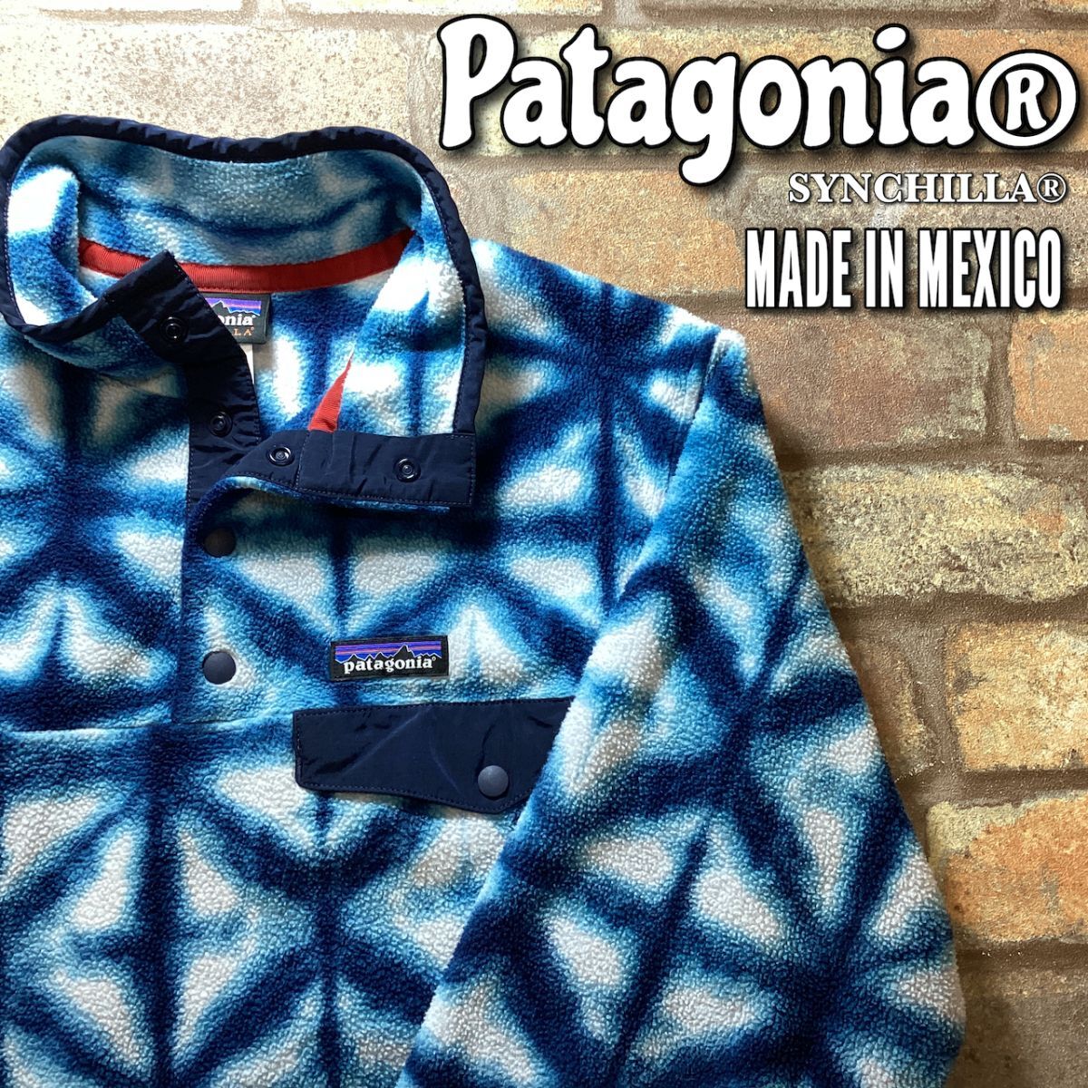 ★USA直輸入!!★メキシコ製★良品&正規品★25455SP15★【patagonia】折染柄 シンチラフリース スナップT【WOMEN′S/M】青 藍色 白 K3-299拍卖