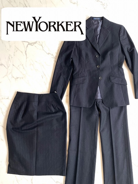 NEWYORKER セットアップスーツ ネイビーストライプ サイズ7拍卖