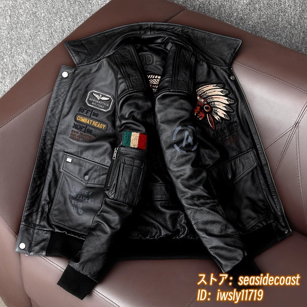 新品*26万 ライダースジャケット 革ジャン 本革ma-1フライトジャケット 最高級 イタリアンレザー バイクウェア 豪華刺繍 ブルゾン XL拍卖