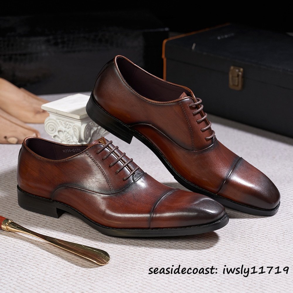 極美品★定価10万超 ビジネスシューズ メンズ 本革 レザーシューズ 職人手作り 紳士靴 牛革革靴 冠婚葬祭 フォーマル 宴会 ブラウン 28.0cm拍卖