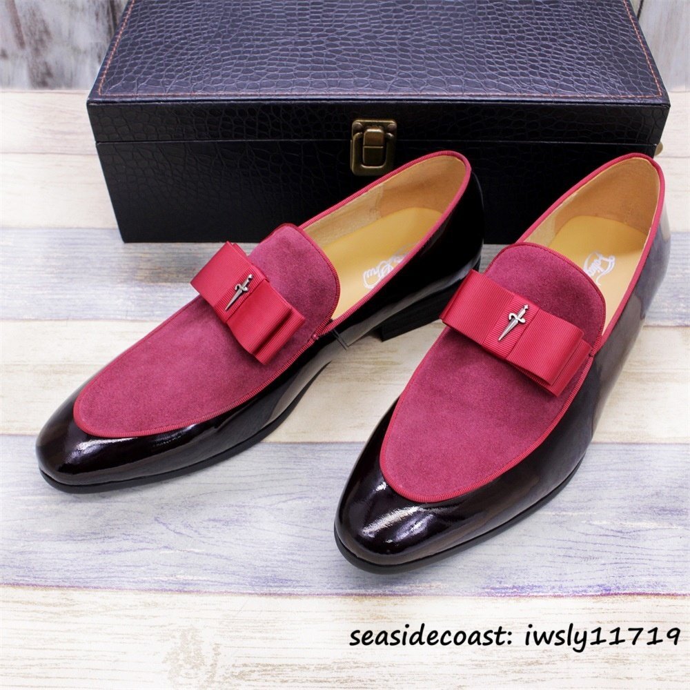 最高級★ビジネスシューズ メンズ ローファー スリッポン本革 レザーシューズ 職人手作り ドレスシューズ紳士靴 牛革 革靴 レッド 26.0cm拍卖