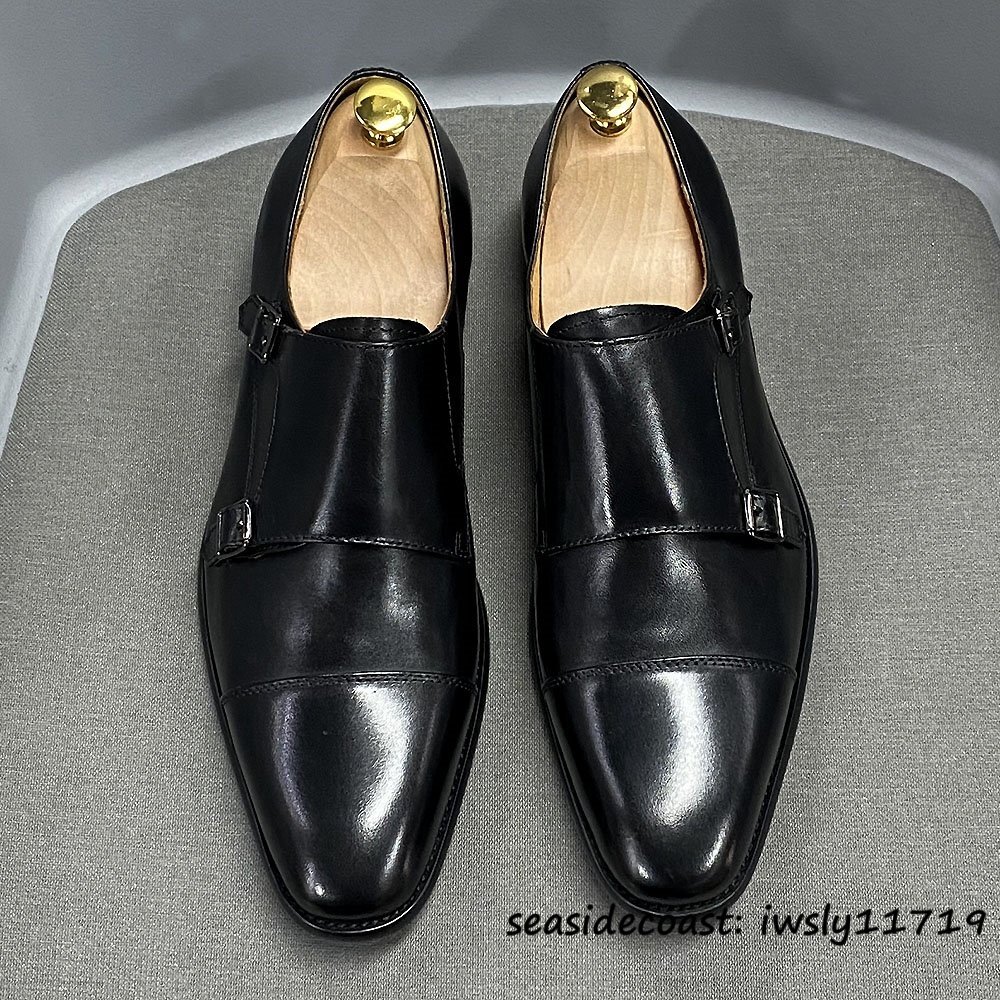 入手困難*ダブルモンクストラップ メンズ 本革 レザーシューズ 職人手作り ビジネスシューズ 最上級牛革 紳士靴 革靴 新品 ブラック 26.5cm拍卖