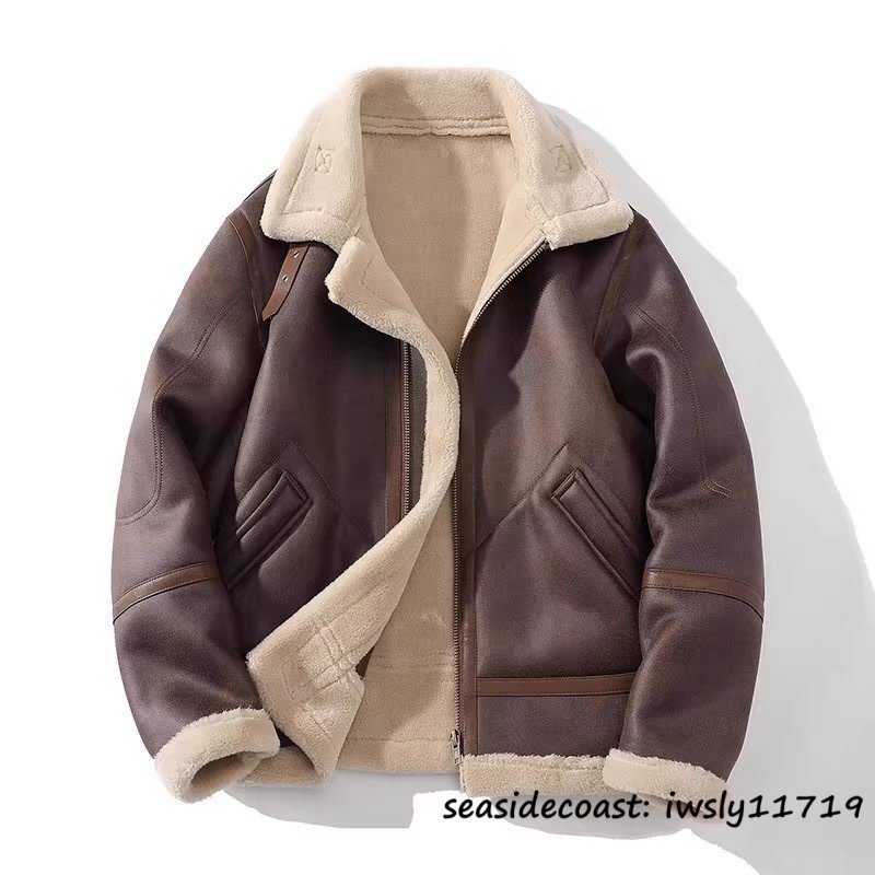 定価12万超◆レザージャケット メンズ 最高級 ムートンコート 裏起毛 防寒 厚手 ライダース 革ジャン 秋冬 フライトジャケット 毛皮 2XL拍卖