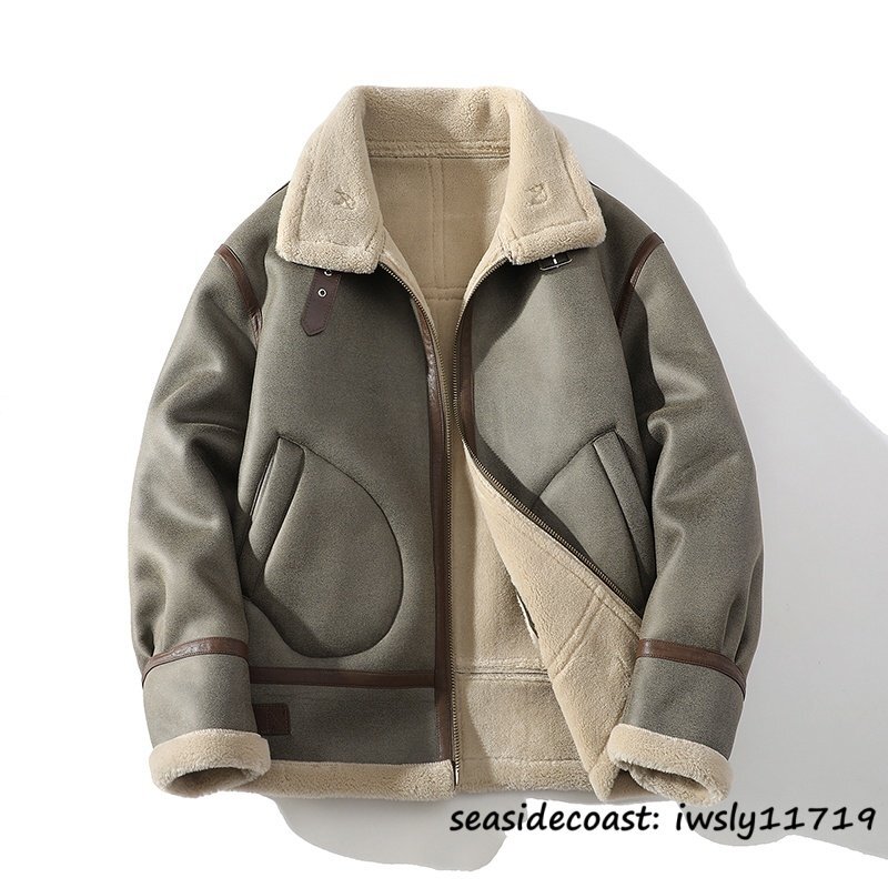 定価15万◆超美品 ムートンコート 超希少 天然革 ファーコート 毛皮 厚手 超防寒 フライトジャケット アウター ライダース ブルゾン L拍卖