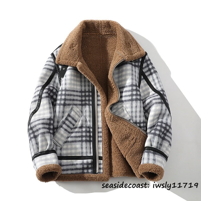 超希少◆ムートンコート 冬新品 フライトジャケット 暖かい 厚手 防寒 ブルゾン ファーコート アウター ジャンバー ライダース グレー 5XL拍卖