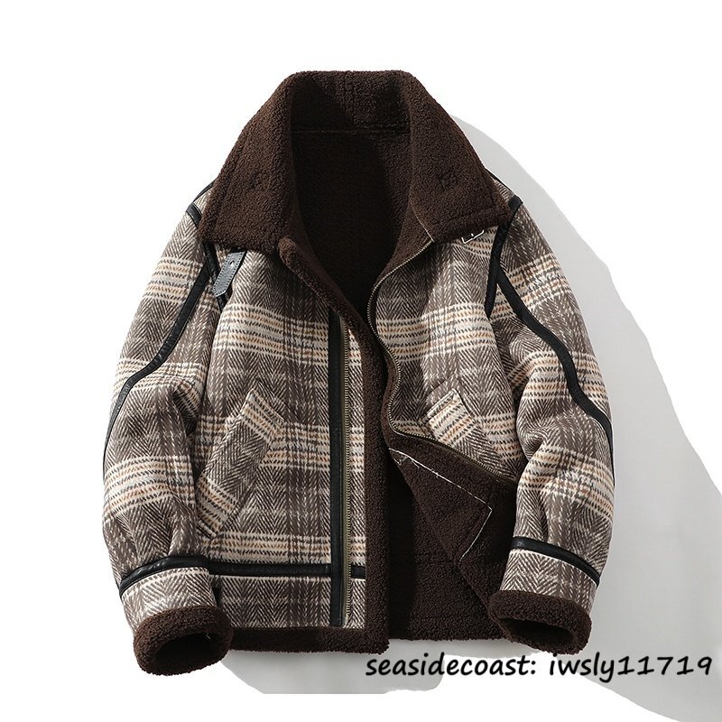 超希少◆ムートンコート 冬新品 フライトジャケット 暖かい 厚手 防寒 ブルゾン ファーコート アウター ジャンバー ライダース 珈琲色 3XL拍卖