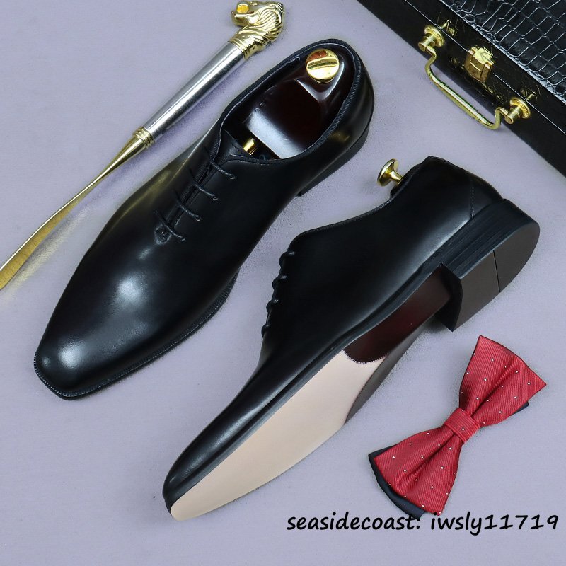 定価11万★最高級 本革 ビジネスシューズ メンズ イギリス風 職人手作り レザーシューズ 牛革 革靴 紳士靴 冠婚葬祭 新品 ブラック 25.5cm拍卖