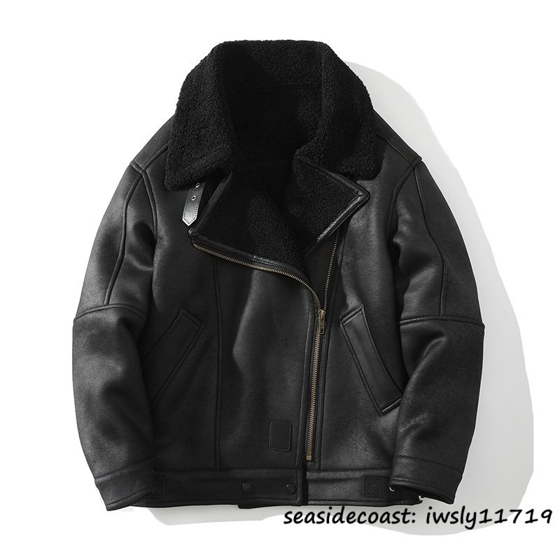 絶賛◆定価13万 レザージャケット メンズ 厚手 防寒 裏起毛 ムートンコート ライダース 革ジャン ファーコート 秋冬 ジャケット 毛皮 L拍卖