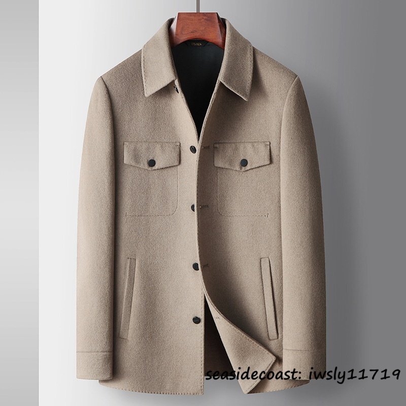 超希少★メンズコート カシミヤ ウールコート ビジネスコート テーラードジャケット 新品*WOOL ロングコート 紳士 アウター カーキ 4XL拍卖