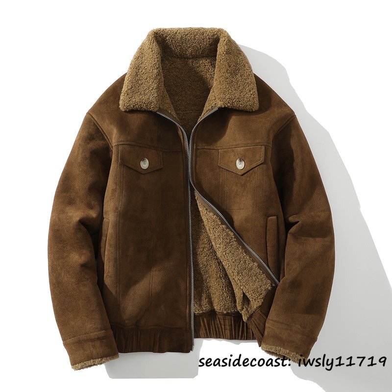 極美品◆ムートンコート メンズ ブルゾン ジャンバー 超防寒 厚手 暖かい 毛皮 ファーコート ジャケット アウター ライダース キャメル XL拍卖