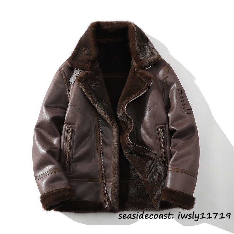 定価16万◆フライトジャケット メンズ もこもこ 極防寒 厚手 レザージャケット ファーコート 毛皮 ムートンコート ライダース ブルゾン M拍卖