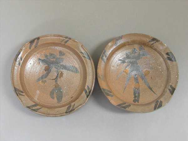 【心庵】時代物 古唐津 絵唐津/皿 直径16cm 2客 YK012拍卖