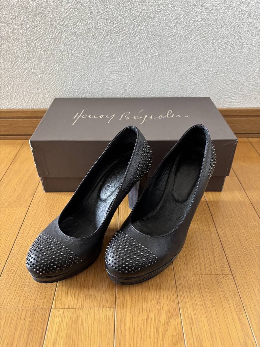 超美品【HENRY BEGUELIN/エンリーベグリン】パンプス イタリア製 やぎ革 黒 ブラック ヒール 箱・袋付き 36 1/2(23.5㎝)拍卖
