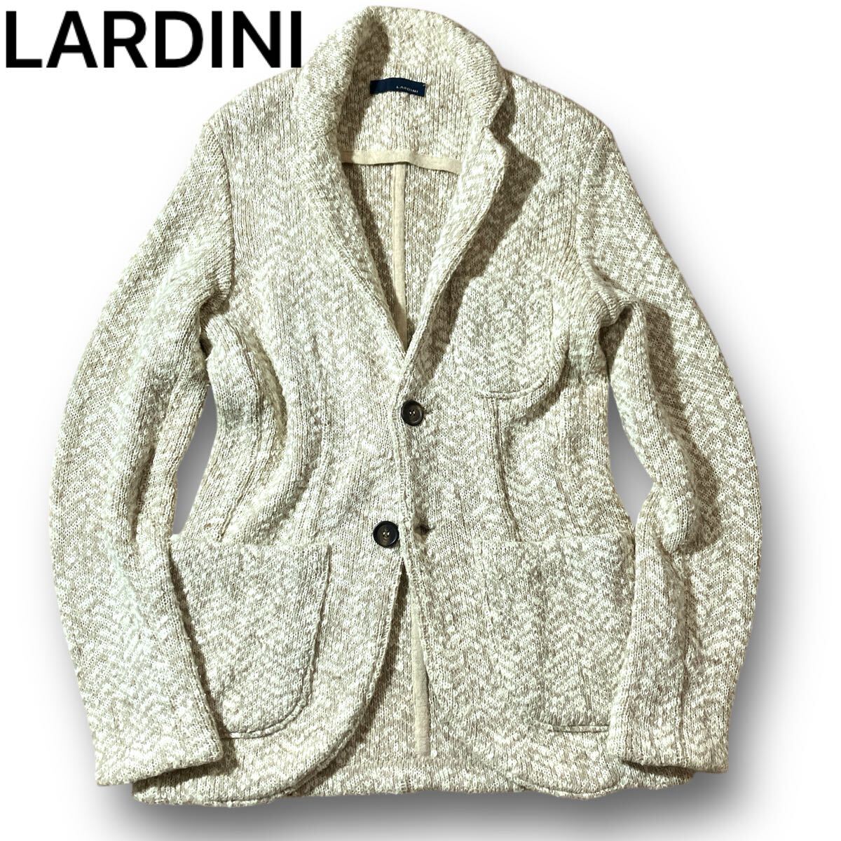 洒落柄! LARDINI ヘリンボーン柄 極上 ふっくら ウール 着心地◎ アンコン ニット テーラード ジャケット L 秋冬 ラルディーニ イタリア拍卖