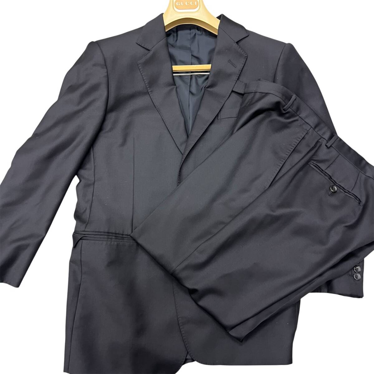#14822 【ブランド】GUCCI 52R スーツ セットアップ ウール100% ジャケット スラックス 無地 黒拍卖