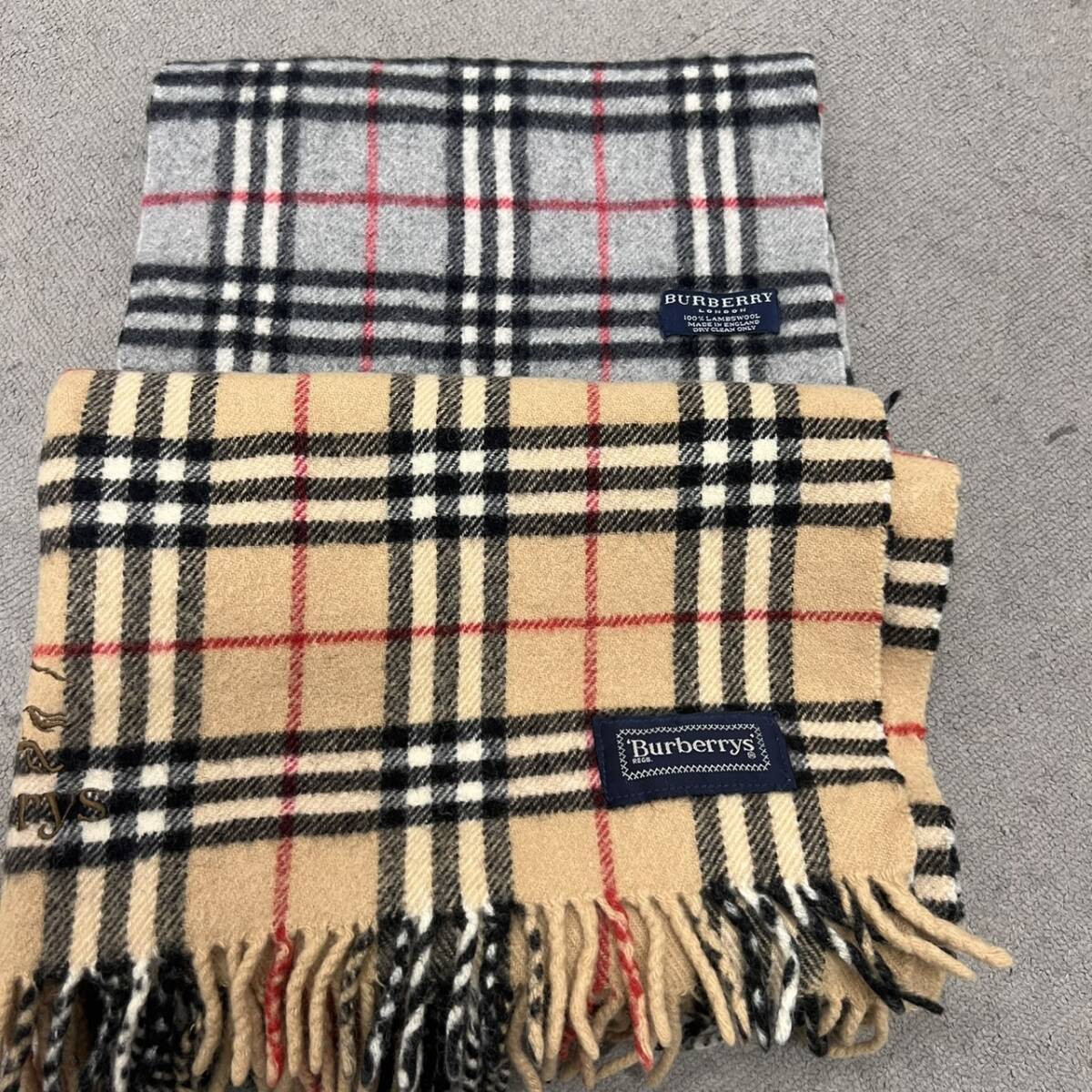 #14866 【ブランド】 BURBERRY バーバリー マフラー まとめ売り 2本 チェック グレー ブラウン ノバチェック カシミア ラムウール拍卖