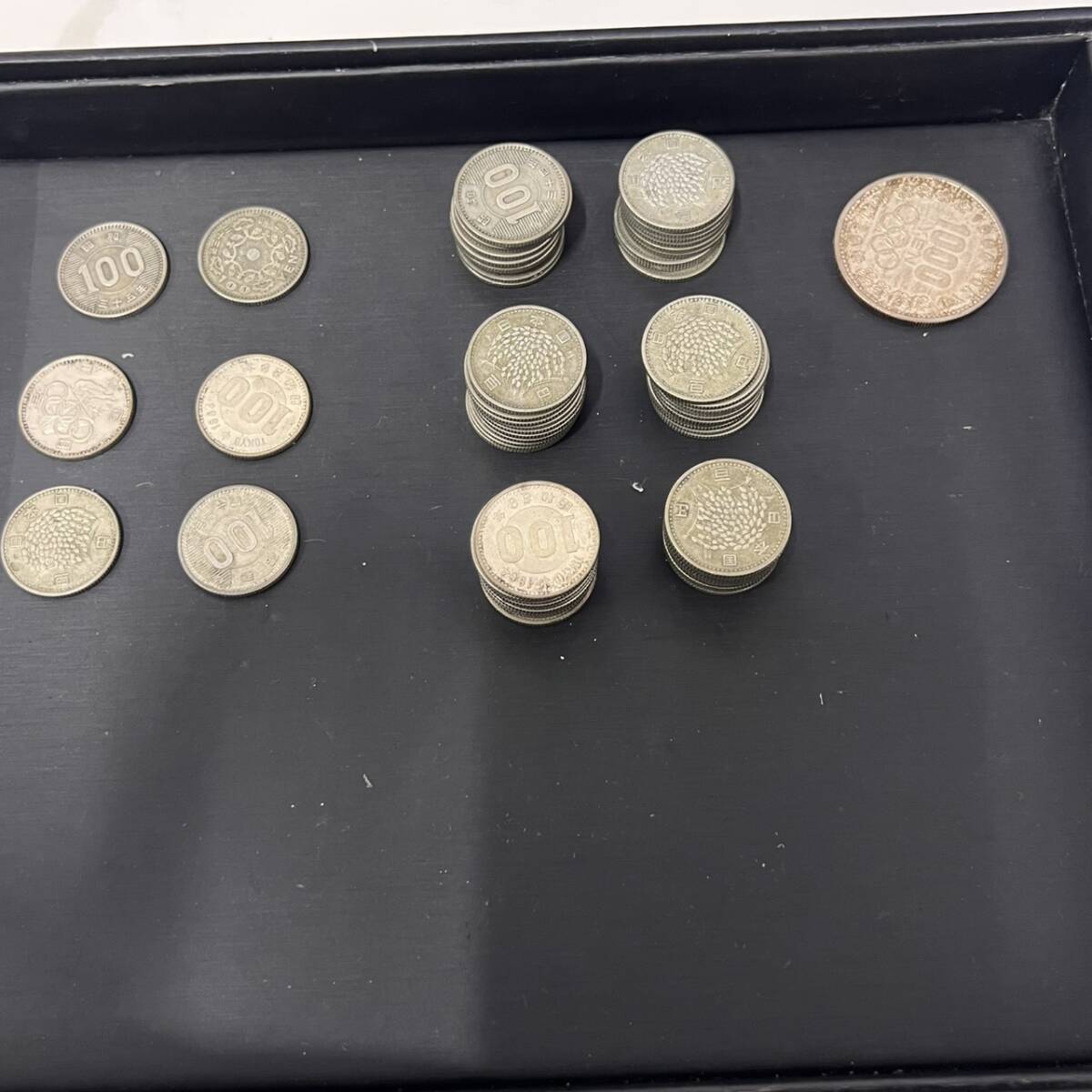 #15048 【コレクター必見】100円銀貨66枚 1000円銀貨1枚 トレイ込約0.5kg 稲穂 オリンピック 古銭 昭和 コレクション 収集拍卖