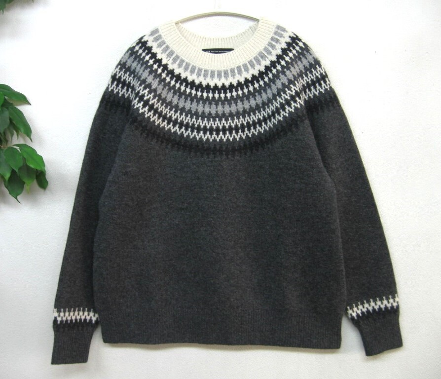 美品♪ 23区 ★ ノルディックデザインニット 38 羊毛 アルパカ混 フェアアイル柄 グレー系拍卖