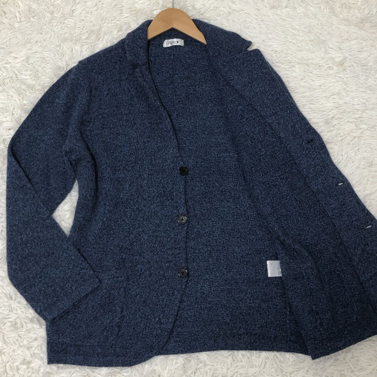 美品◎極上の触り心地◎PAPAS+ ニットジャケット カーディガン 青 ブルー パパスプラス ニット 羽織 ブルゾン 秋冬 Mサイズ 大きめ拍卖