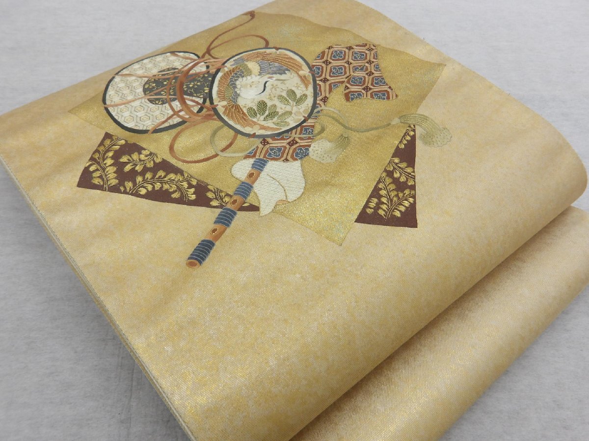 〔楽布〕P40633 重厚な 手刺繍 本引箔 袋帯 未仕立て 新古品 c拍卖