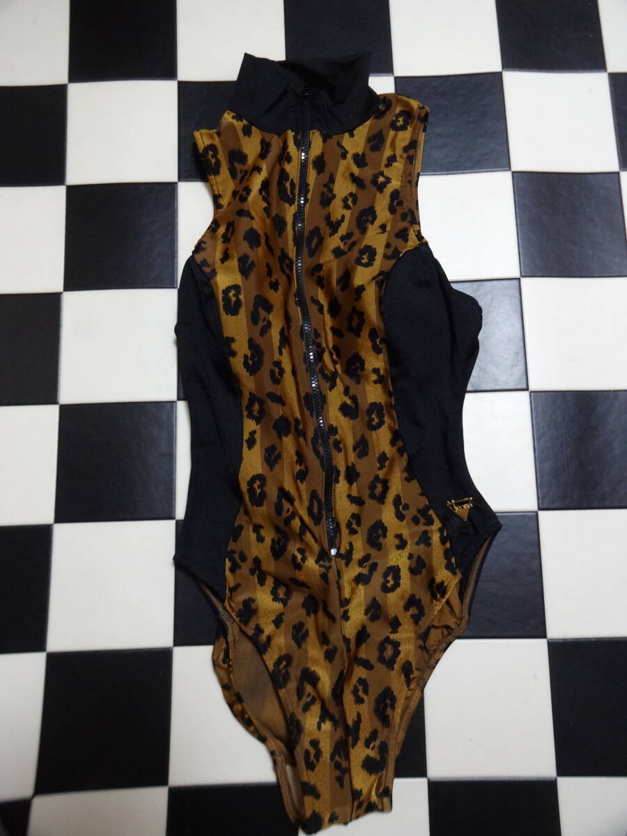 Moose 女性水着ワンピース サイズ9 D7509 黒ヒョウ柄 フルジップ ハイネック ハイレグ拍卖