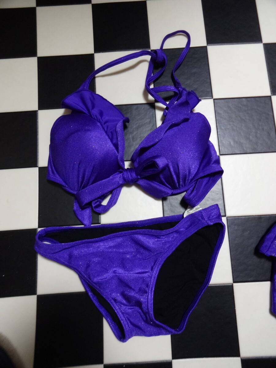 シュリーヌ 女性水着セパレート サイズ9M D7521 紫ラメ ビキニ パレオスカート付き拍卖